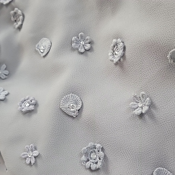 Ann Taylor gray one shoulder embellished rhinestone chiffon top - Picture 8 of 11